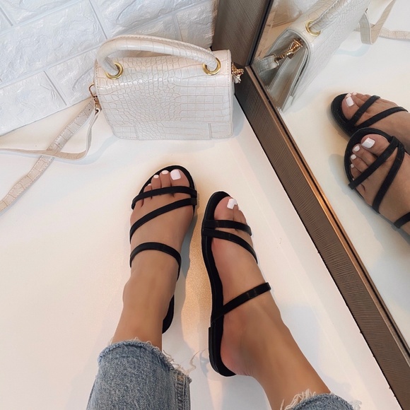 Black Strappy Slide Sandal - Picture 2 of 3